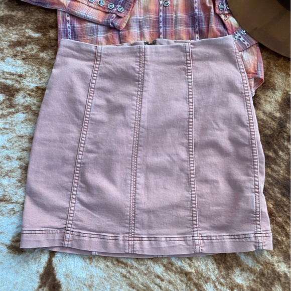Free People Modern Femme Bodycon Denim Mini Skirt in Blush Pink - Picture 7 of 10